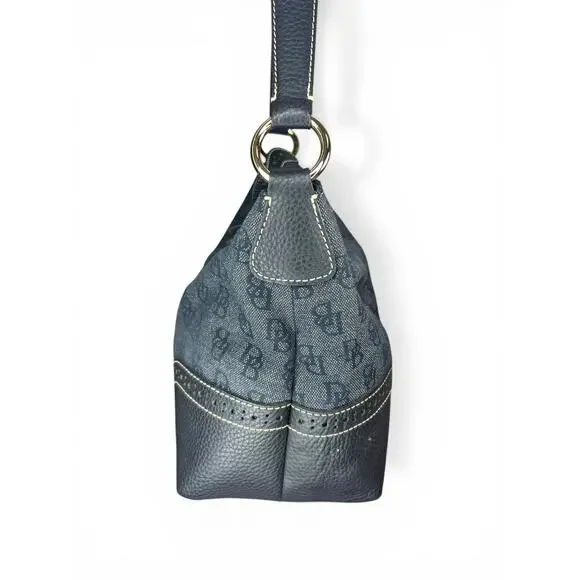 Vintage Dooney & Bourke Signature Monogram Hobo Bag Black Navy Blue / Gray - Picture 9 of 13
